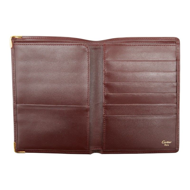 Cartier Mustline Card Case Billfold Wine Red Bordeaux Leather Ladies