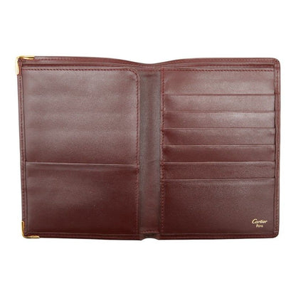 Cartier Mustline Card Case Billfold Wine Red Bordeaux Leather Ladies