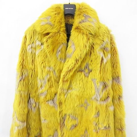 Louis Vuitton Coat Fur Long All Over Pattern Monogram Sheep Leather 24 SS