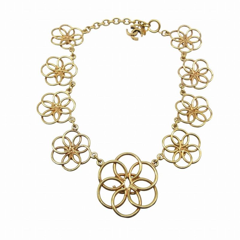 Chanel Vintage Coco Mark Choker Necklace Flower Motif Multiple Rings