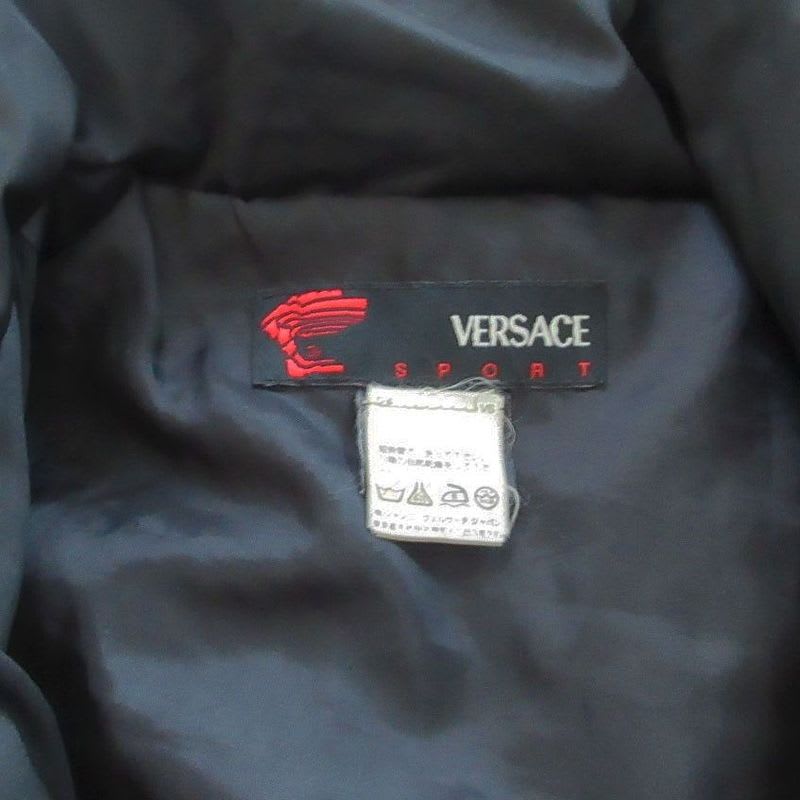 Versace Quilted Long Down Coat Outer Zip Up Black Ladies