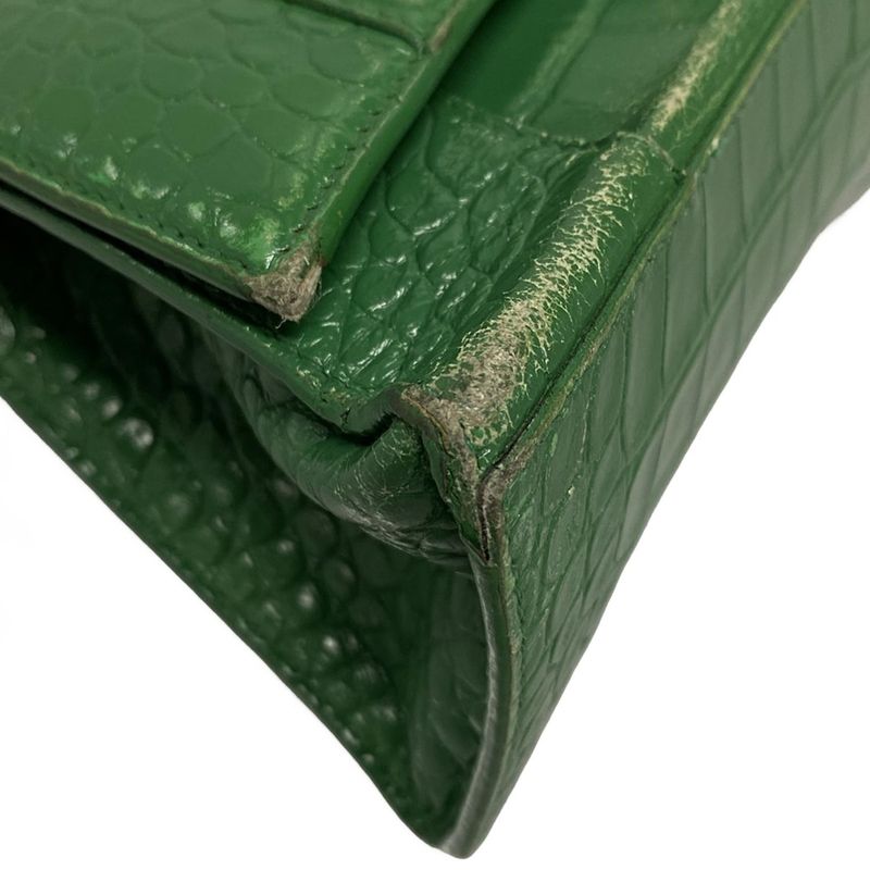 Balenciaga Handbag Hourglass Top Handle Small 593546 Green Shape Pressed Leather