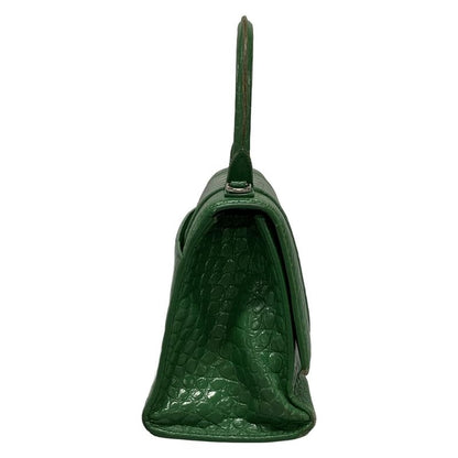 Balenciaga Handbag Hourglass Top Handle Small 593546 Green Shape Pressed Leather