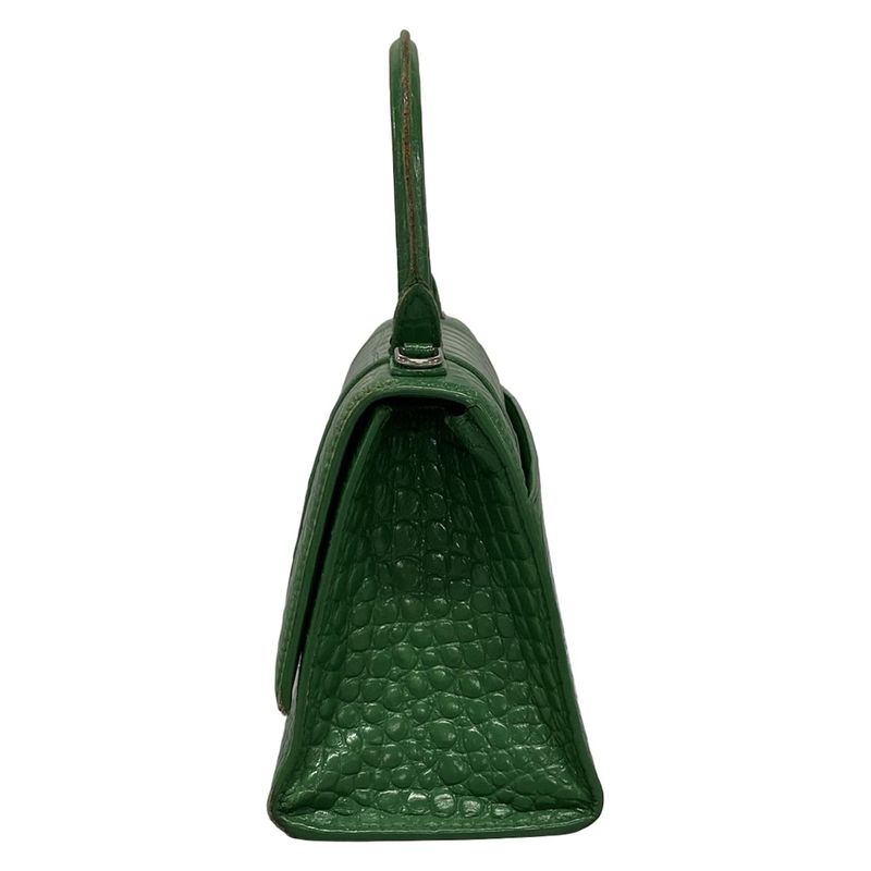 Balenciaga Handbag Hourglass Top Handle Small 593546 Green Shape Pressed Leather