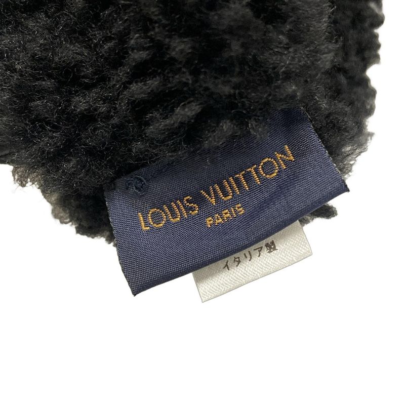 Louis Vuitton Gloves Women's M76454 Black Monogram Muff Mittens Mouton