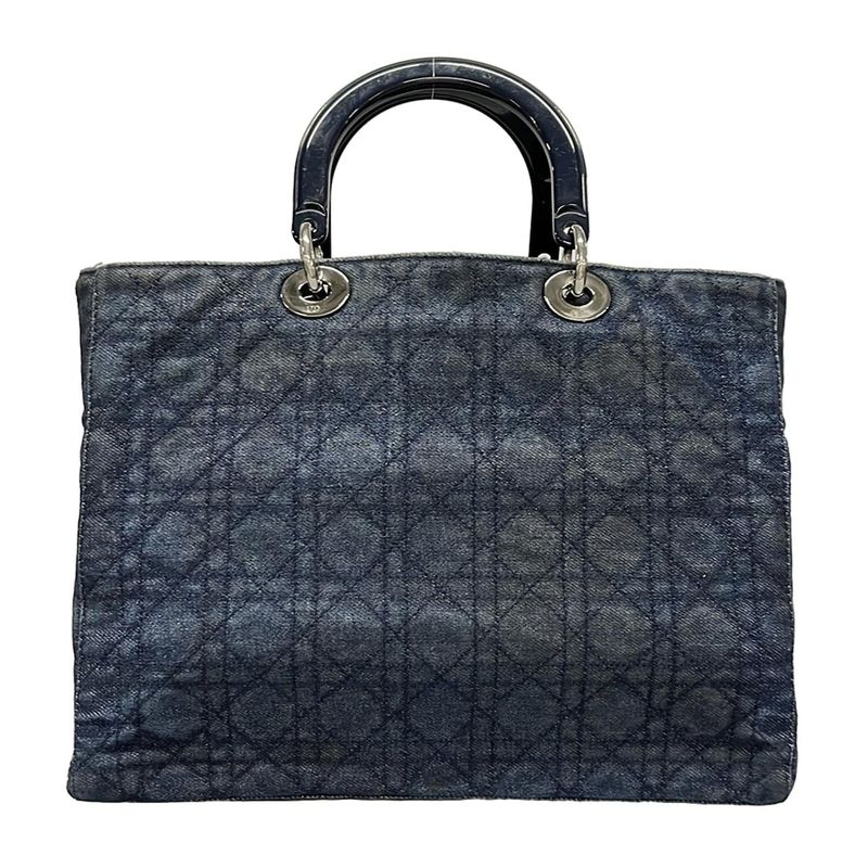 Dior Christian Dior Tote Bag Cannage Stitch Navy Plastic Handle