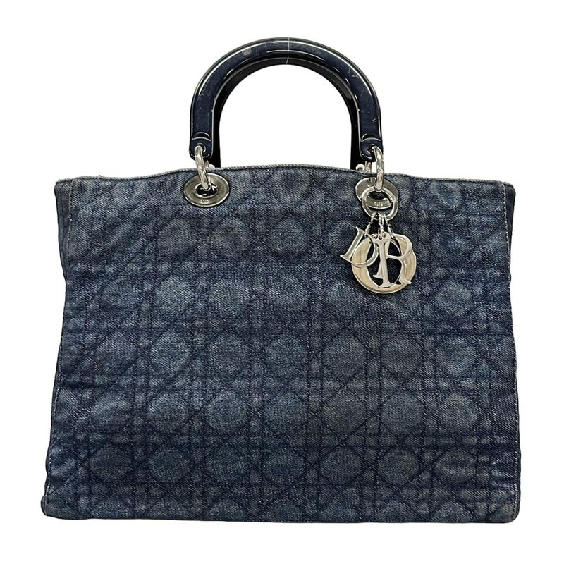 Dior Christian Dior Tote Bag Cannage Stitch Navy Plastic Handle