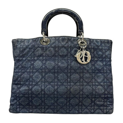 Dior Christian Dior Tote Bag Cannage Stitch Navy Plastic Handle