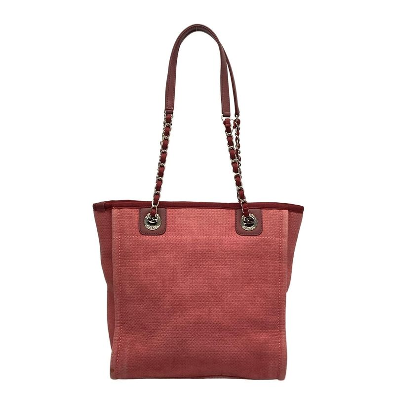 Chanel Tote Bag Deauville Line PM Red Chain Shoulder Silver Hardware