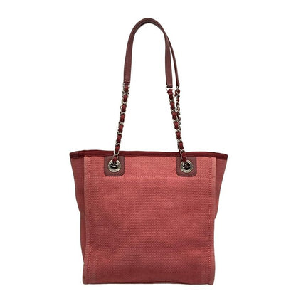 Chanel Tote Bag Deauville Line PM Red Chain Shoulder Silver Hardware