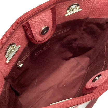 Chanel Tote Bag Deauville Line PM Red Chain Shoulder Silver Hardware