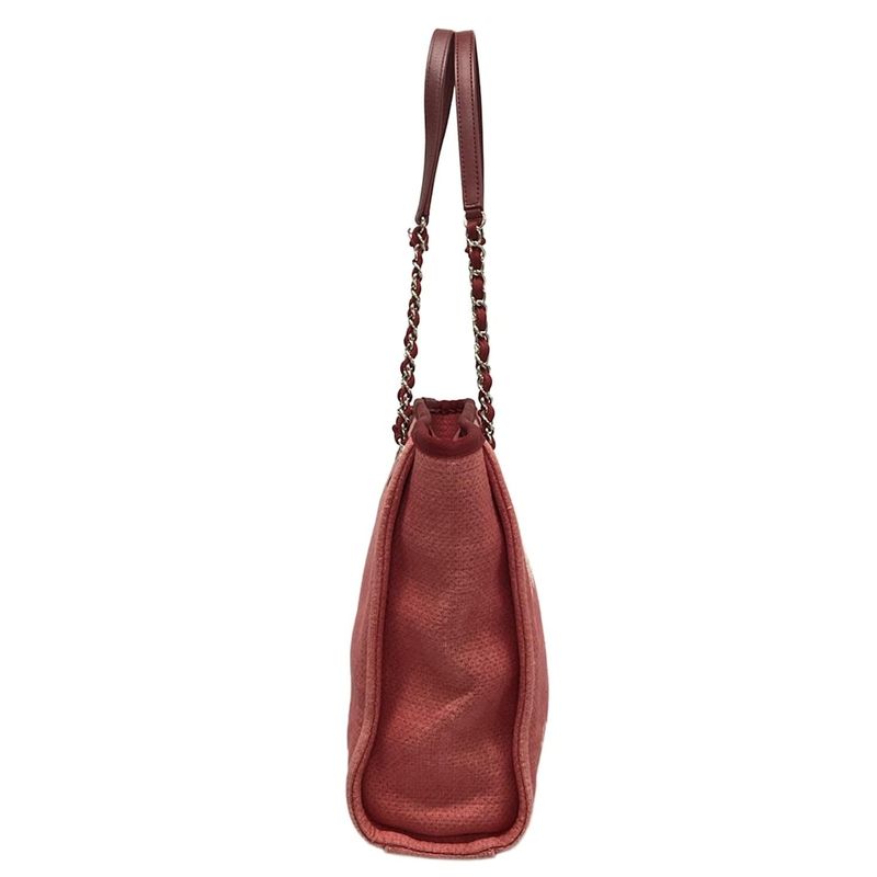 Chanel Tote Bag Deauville Line PM Red Chain Shoulder Silver Hardware