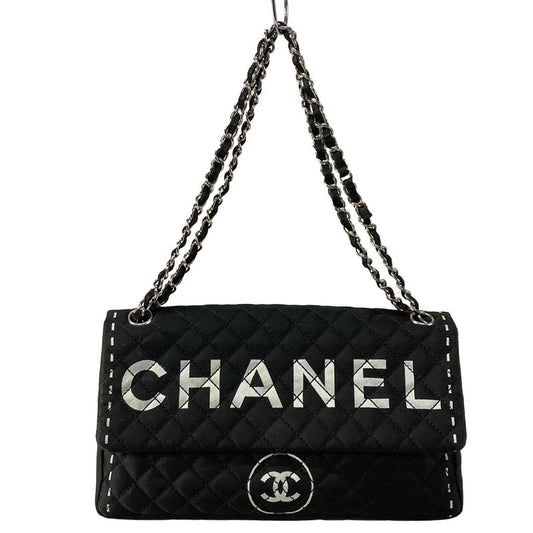 Chanel Shoulder Bag Matelasse Black X White Flap Bag Silver Hardware Chain
