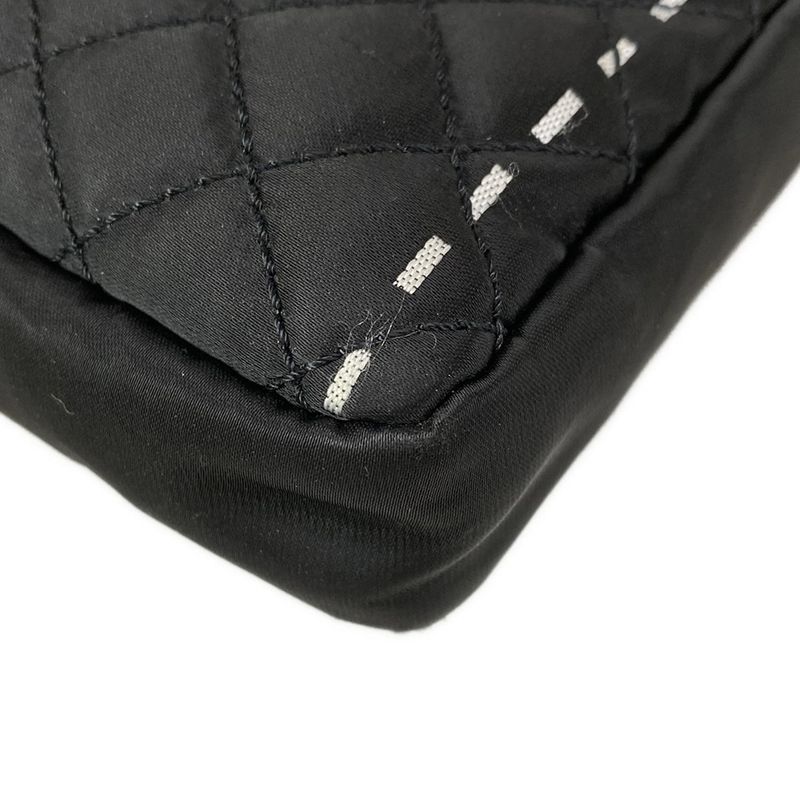 Chanel Shoulder Bag Matelasse Black X White Flap Bag Silver Hardware Chain