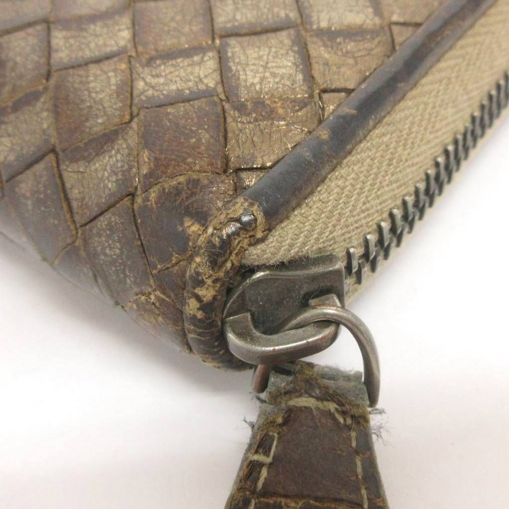 Bottega Veneta Bottega Veneta Zip Around Long Wallet Intrecciato Metallic Brown