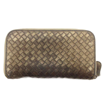Bottega Veneta Bottega Veneta Zip Around Long Wallet Intrecciato Metallic Brown