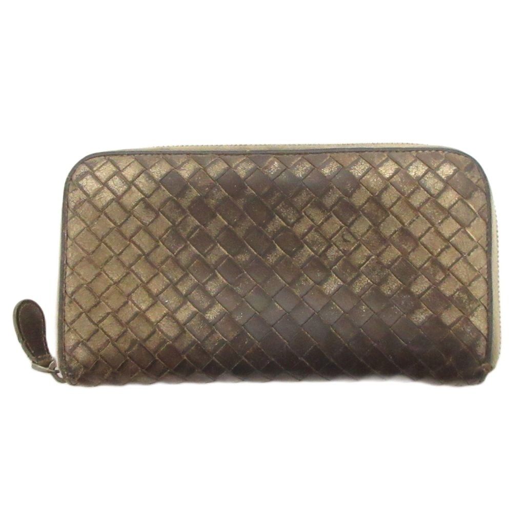 Bottega Veneta Bottega Veneta Zip Around Long Wallet Intrecciato Metallic Brown