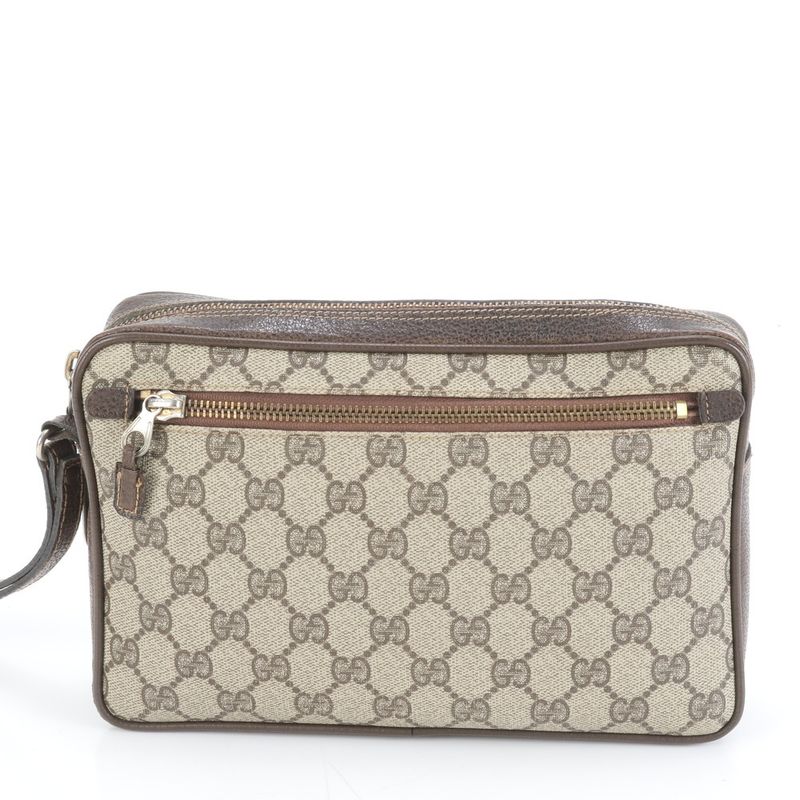 Old Gucci GG Supreme Sherry Line Leather Second Bag Clutch Pouch Genuine