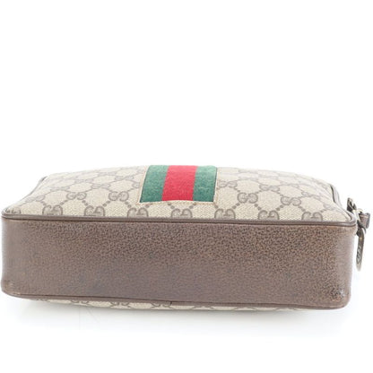 Old Gucci GG Supreme Sherry Line Leather Second Bag Clutch Pouch Genuine