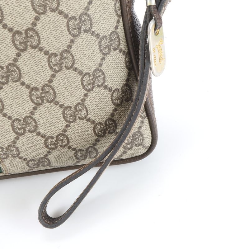 Old Gucci GG Supreme Sherry Line Leather Second Bag Clutch Pouch Genuine