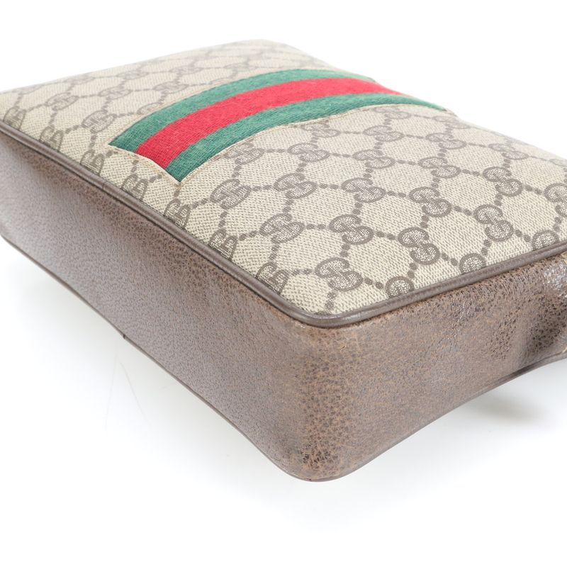 Old Gucci GG Supreme Sherry Line Leather Second Bag Clutch Pouch Genuine