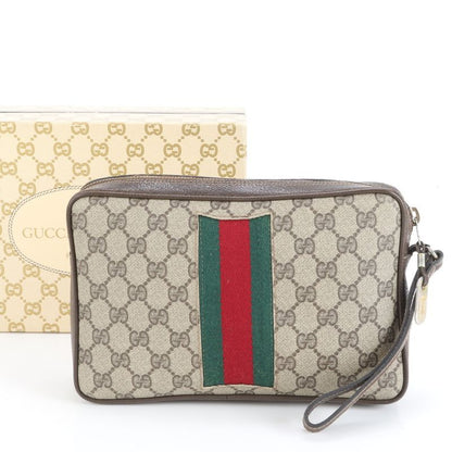 Old Gucci GG Supreme Sherry Line Leather Second Bag Clutch Pouch Genuine