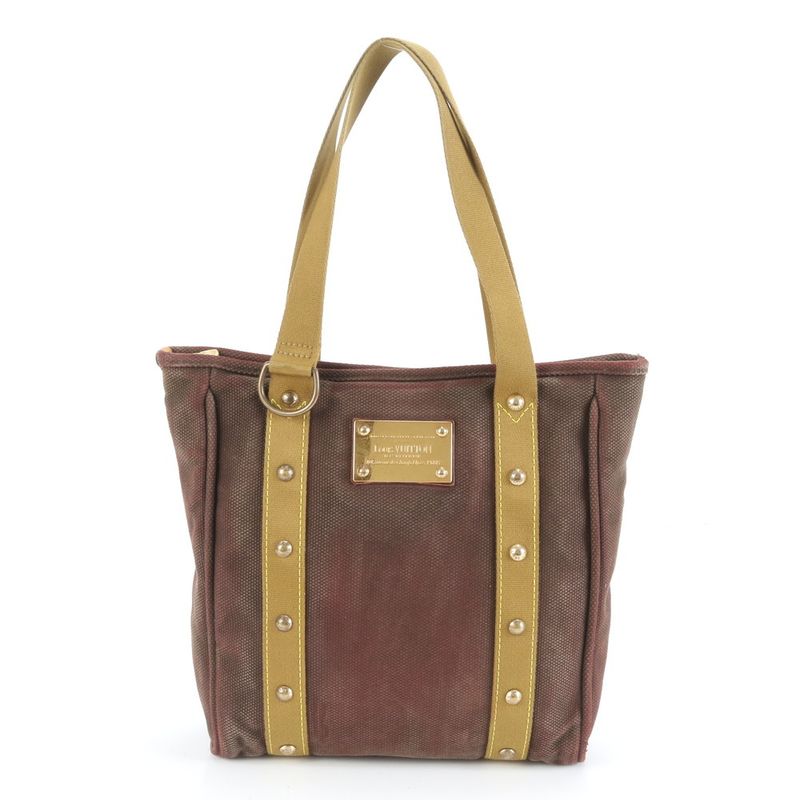 Louis Vuitton Antigua Cabas MM Blanc M40086 Leather Canvas Tote Bag Shoulder