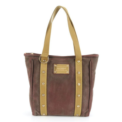 Louis Vuitton Antigua Cabas MM Blanc M40086 Leather Canvas Tote Bag Shoulder