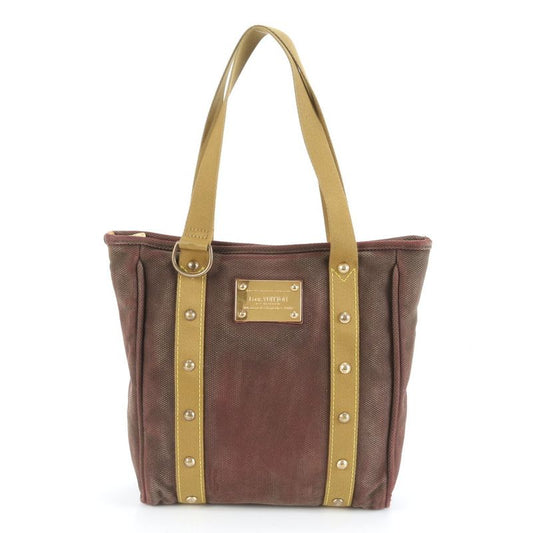 Louis Vuitton Antigua Cabas MM Blanc M40086 Leather Canvas Tote Bag Shoulder