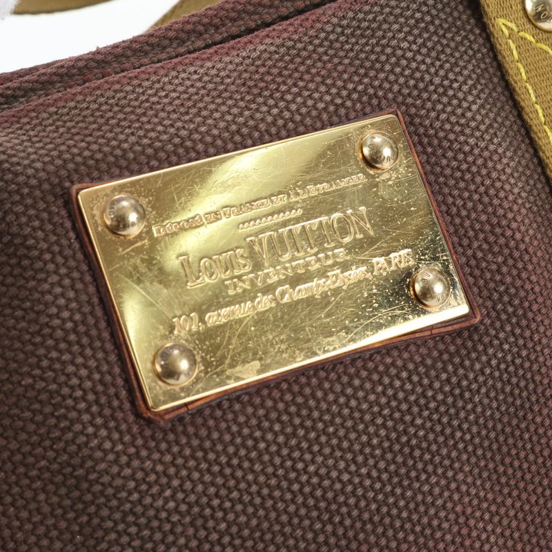 Louis Vuitton Antigua Cabas MM Blanc M40086 Leather Canvas Tote Bag Shoulder