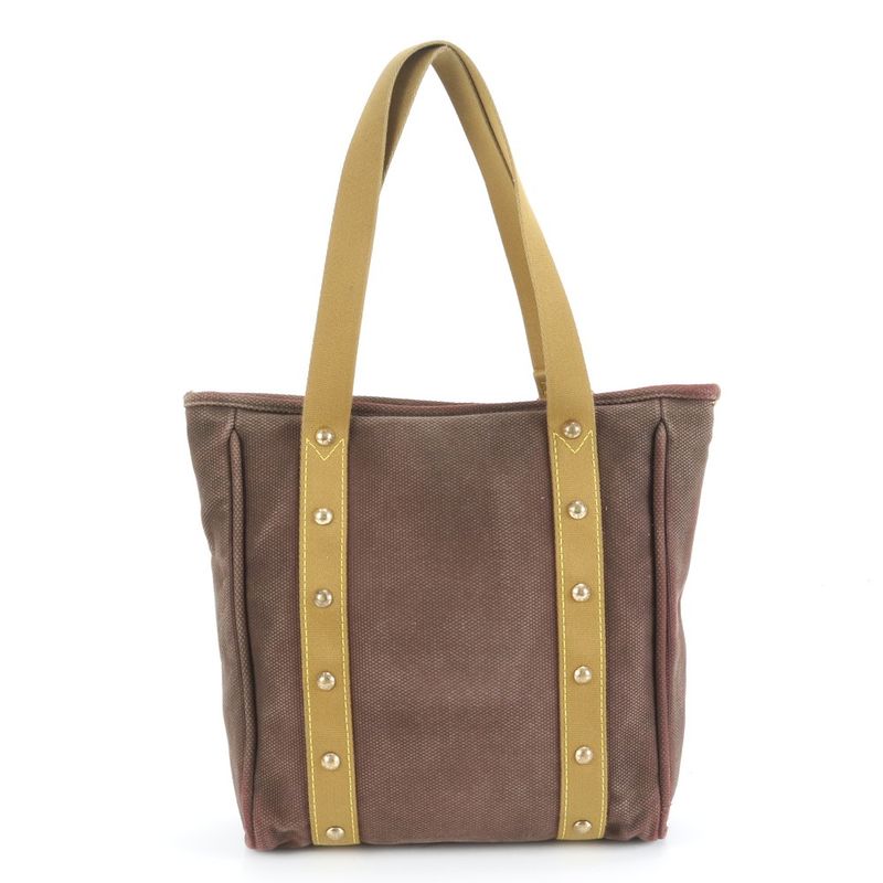 Louis Vuitton Antigua Cabas MM Blanc M40086 Leather Canvas Tote Bag Shoulder