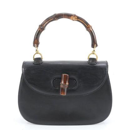 Vintage Old Gucci Bamboo Leather Handbag Genuine Leather Black Women's RUM
