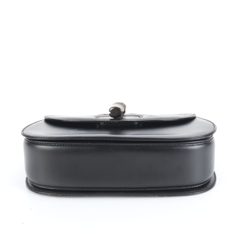 Vintage Old Gucci Bamboo Leather Handbag Genuine Leather Black Women's RUM