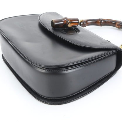 Vintage Old Gucci Bamboo Leather Handbag Genuine Leather Black Women's RUM