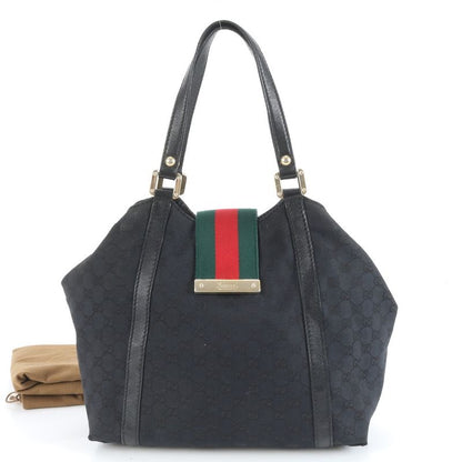 Gucci GG Canvas Sherry Line 211936 Leather Tote Bag Shoulder Genuine Leather