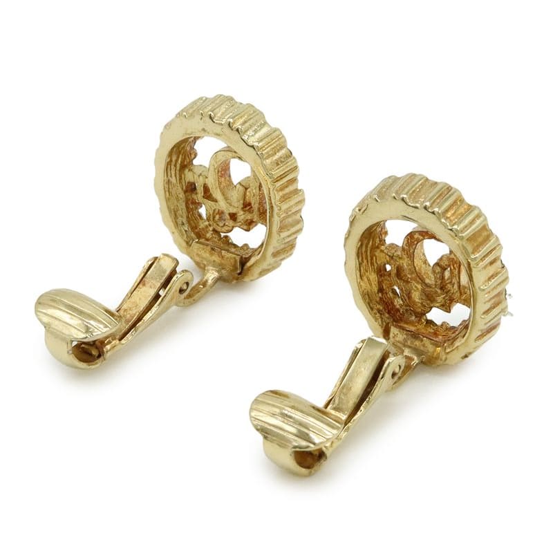 Christian Dior Logo Earrings GP Rhinestone