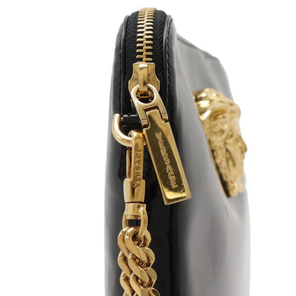 Versace Medusa Clutch Bag Second Enamel Patent Leather Black Gold Hardware