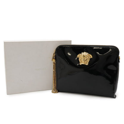 Versace Medusa Clutch Bag Second Enamel Patent Leather Black Gold Hardware