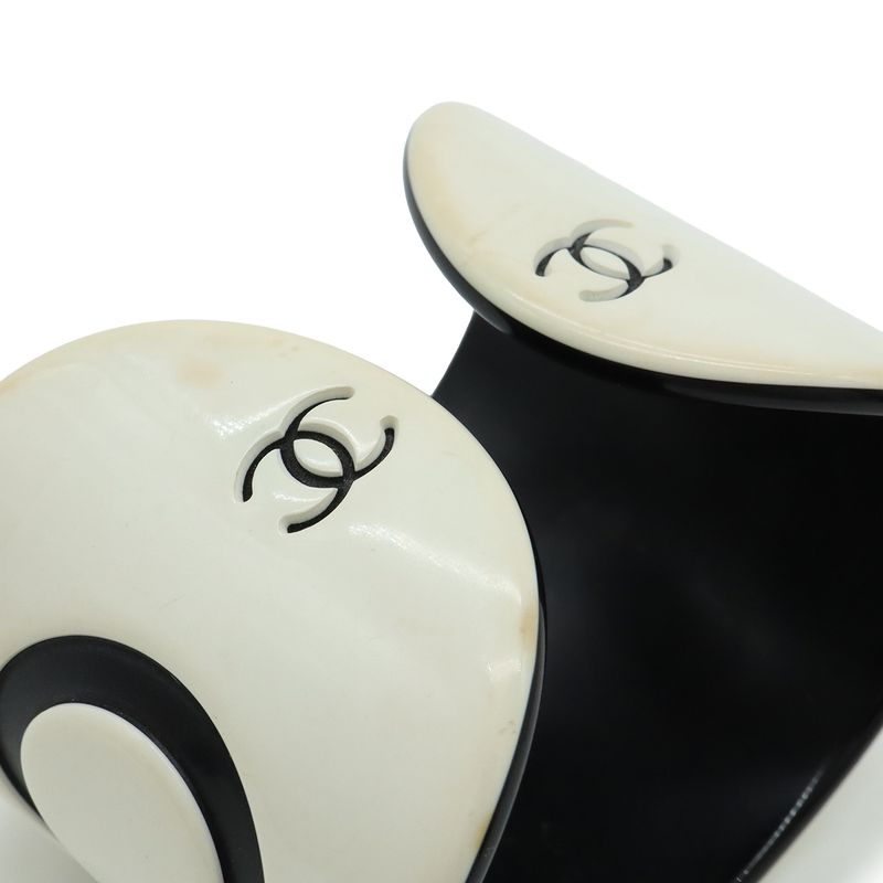Chanel Coco Mark Bangle Open Bangle Bracelet Plastic White Black