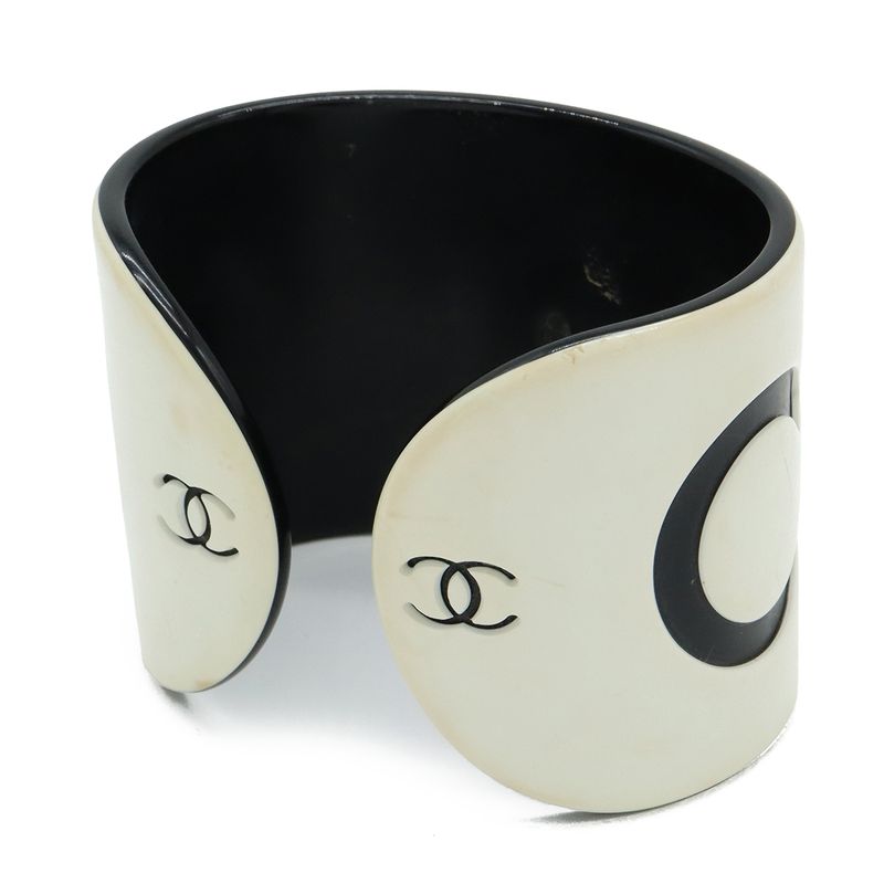 Chanel Coco Mark Bangle Open Bangle Bracelet Plastic White Black