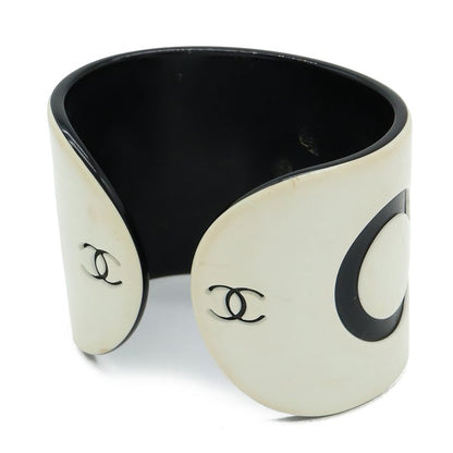 Chanel Coco Mark Bangle Open Bangle Bracelet Plastic White Black