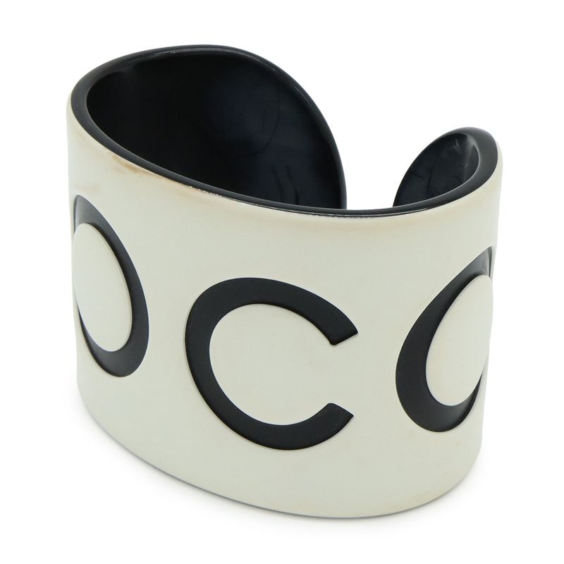 Chanel Coco Mark Bangle Open Bangle Bracelet Plastic White Black