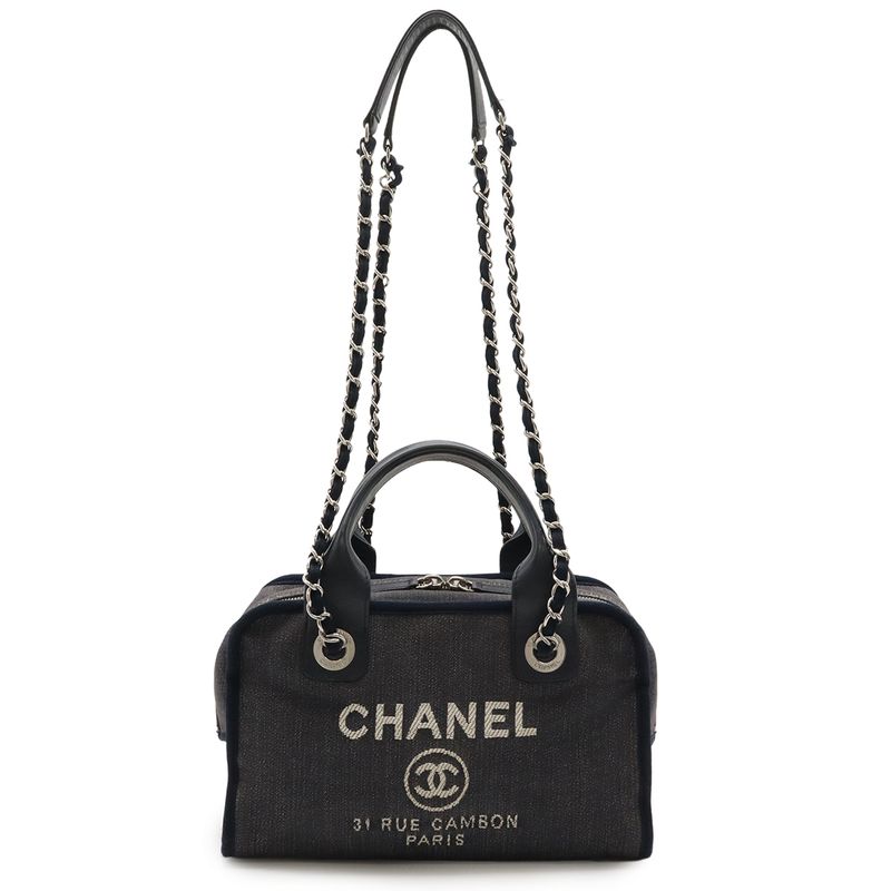 Chanel Deauville Line Beau Ring Bag Handbag 2way Chain Shoulder Bag Denim Navy