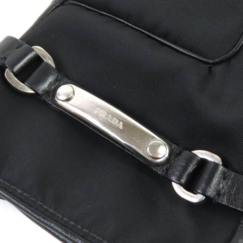 Prada Lining 100% Cashmere Logo Plate Lamb Leather Gloves Black Silver