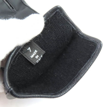Prada Lining 100% Cashmere Logo Plate Lamb Leather Gloves Black Silver