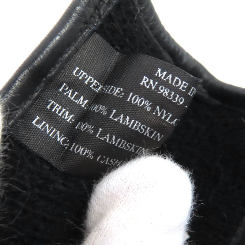 Prada Lining 100% Cashmere Logo Plate Lamb Leather Gloves Black Silver