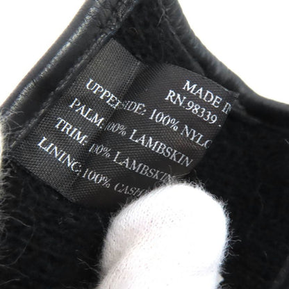 Prada Lining 100% Cashmere Logo Plate Lamb Leather Gloves Black Silver