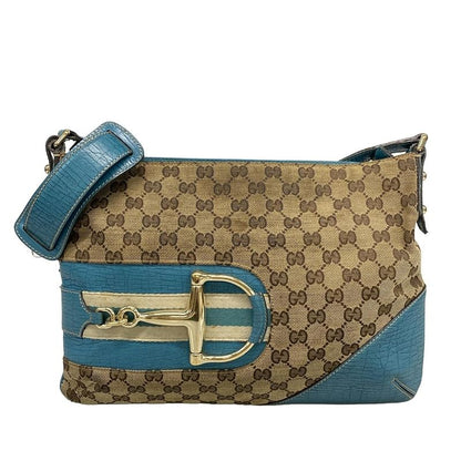 Gucci Shoulder Bag GG Pattern Horsebit Sherry 141504 Beige X Dark Brown X Light