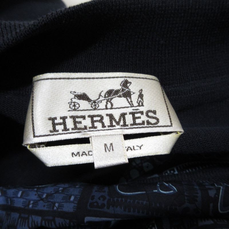 Hermes Allover Pattern Switching Knit Cotton Zip Up Blouson Jacket M Navy Men's