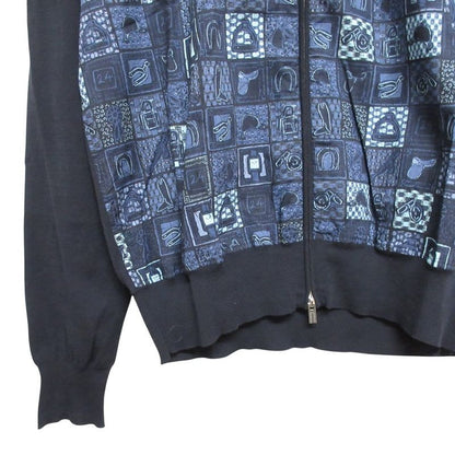 Hermes Allover Pattern Switching Knit Cotton Zip Up Blouson Jacket M Navy Men's